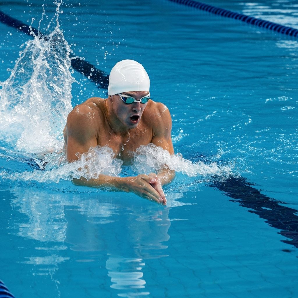 Olympic swimmer mid-breaststroke