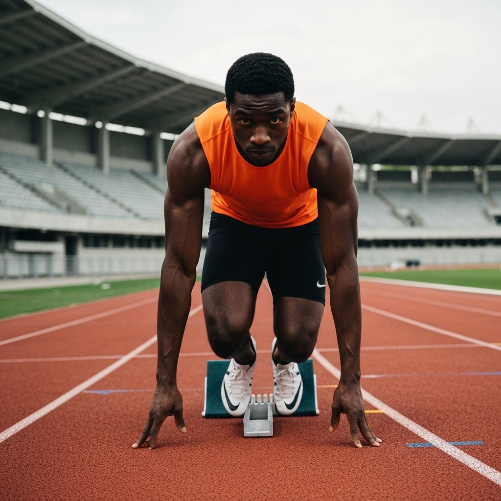 Sprinter in starting blocks